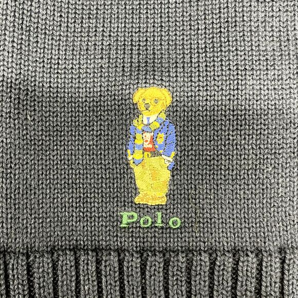 Polo Ralph Lauren Hat & Scarf Teddy Bear Navy Blue Green knit Cotton 8-20 Youth - Picture 15 of 15